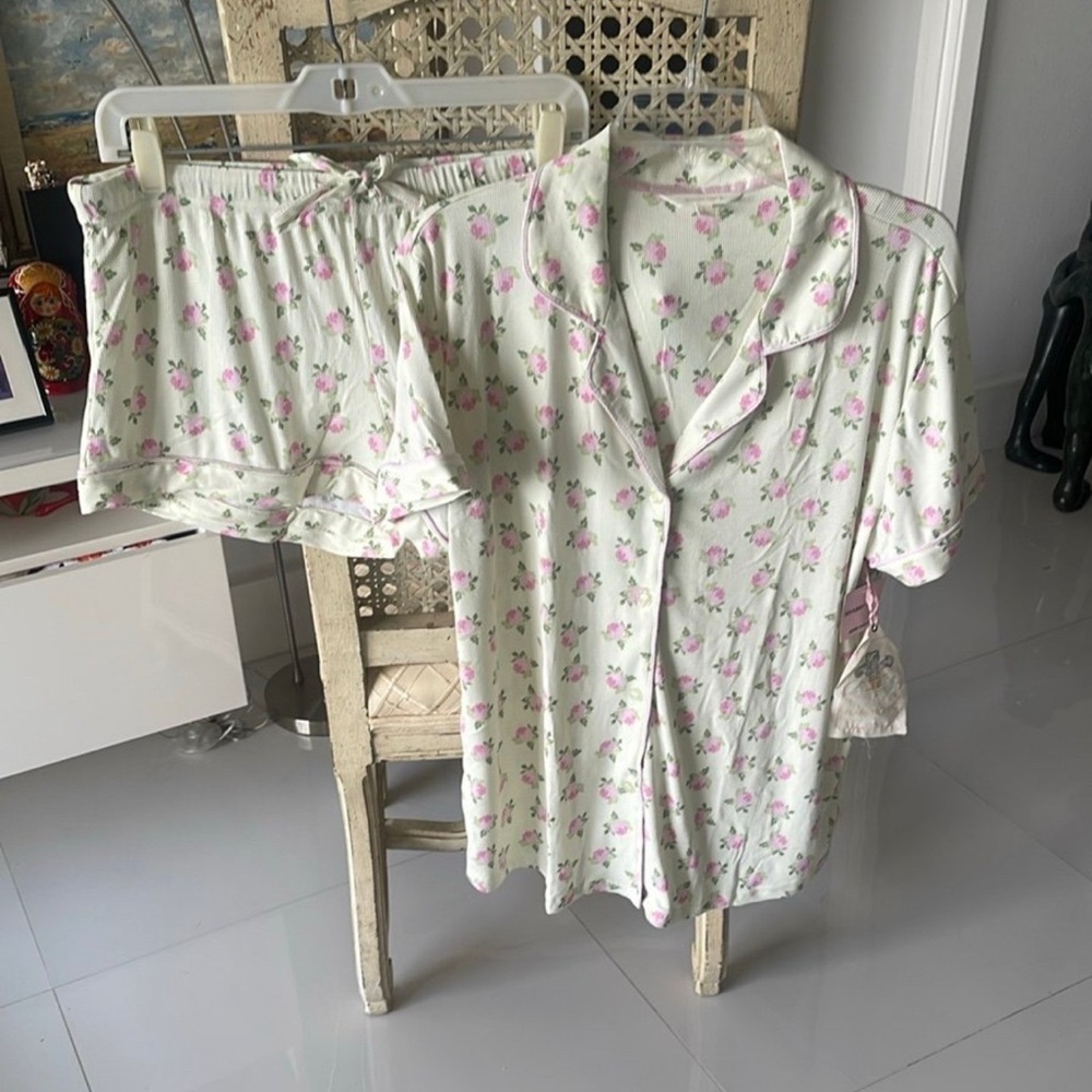Shabby Chic Light Green Floral Print Loungewear/PJ Short Set